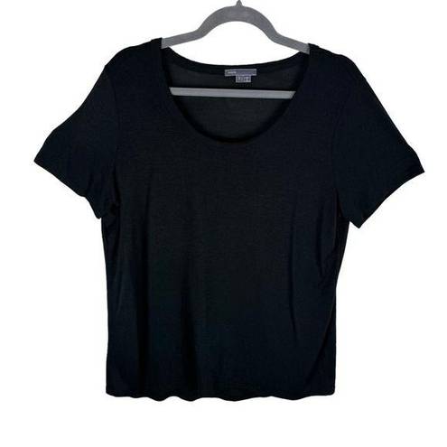 Vince  Black Round Neck Semi-Sheer Lightweight Short Sleeve Rayon T-Shirt Size L