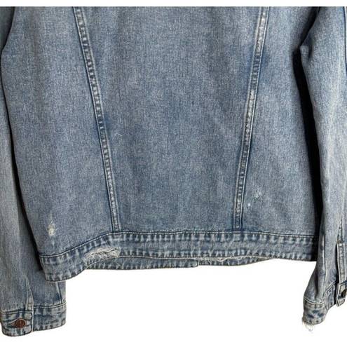 Sam Edelman Jean Jacket Distressed Denim Pockets Size Large EUC