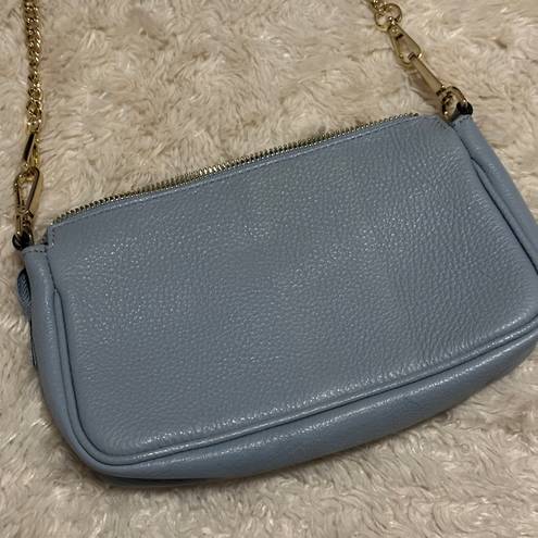 Vera Pelle Made in Italy Pebbled Leather Baby Blue Gold Chain Shoulder Bag Purse