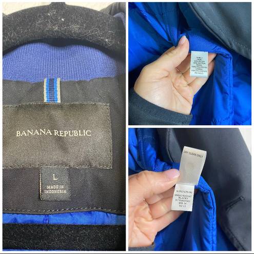 Banana Republic Black Blue Liner Double Breasted Peacoat Trench Coat Size Large