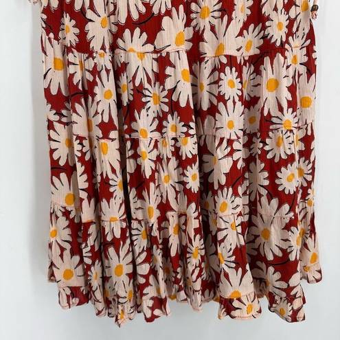 Angie NWT  Women's Daisy Floral V Neck Tired Ruffle Mini Dress Multi-Color Small