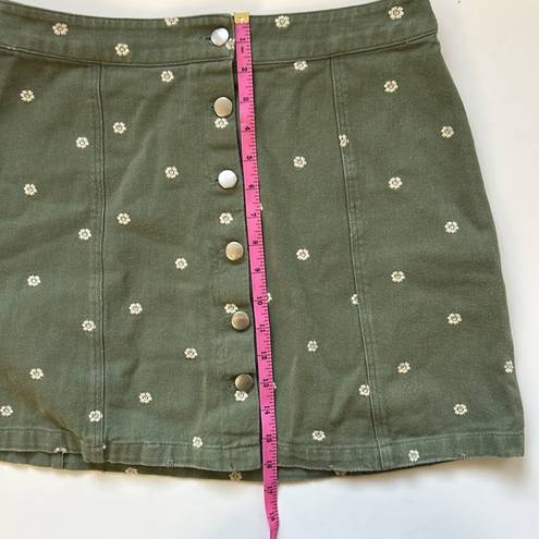 Miami Green denim silver button up daisy printed mini skirt