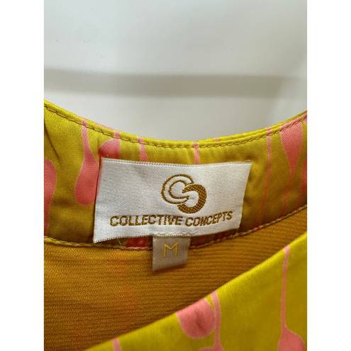 Collective Concepts  Top Women MEDIUM Yellow Pink Printed Sleeveless Polyester