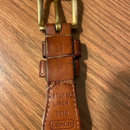 Coach  Vintage Linen Canvas Woven Women Brown Leather Brass Buckle Belt # 3810