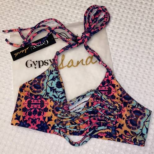 Gypsy 05 NEW!  SAND Bikini Size Small Crochet Halter Top Mosaic Pink Aqua Orange