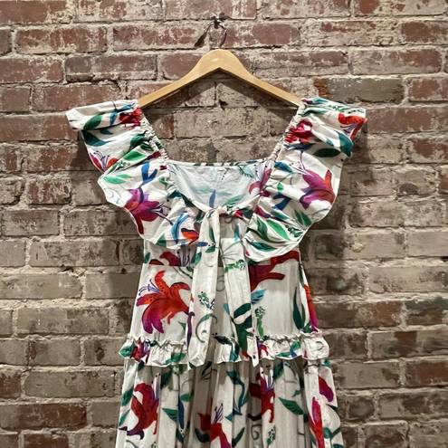 Scarlett LA DOUBLEJ Floral Flutter Sleeve  Tiered Ruffle Maxi Dress Medium