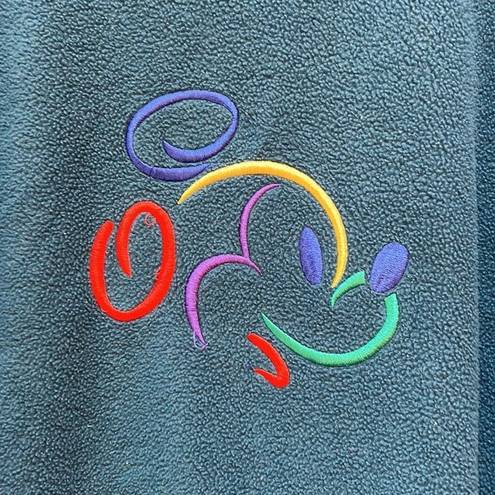 Disney  Sweatshirt Teal Fleece Embroidered Mickey Mouse Crew Neck Pullover