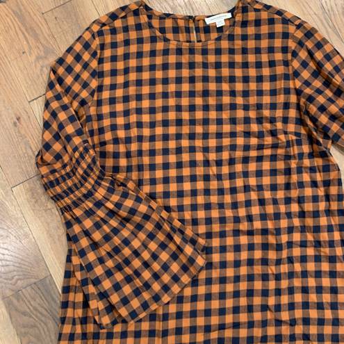 BeachLunchLounge Womens Checkerboard Brown Blouse Top Size Large