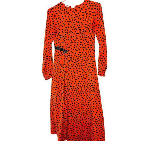 Hunter Bell  Orange Black Animal Print Lawton Polka Dot Ruched Dress Size 0