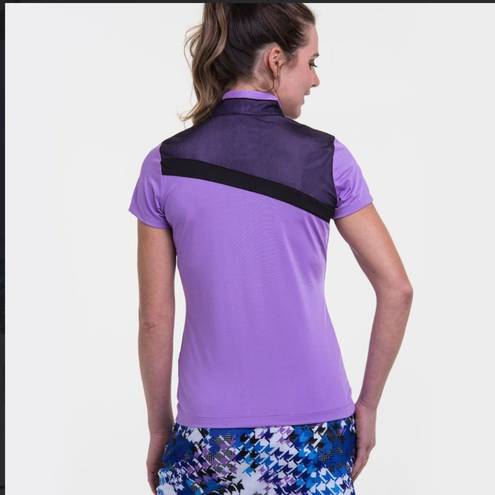 EP Pro  NY Cap Sleeve Mesh Overlay Contrast‎ Trim Zip Mock Women's Golf Polo