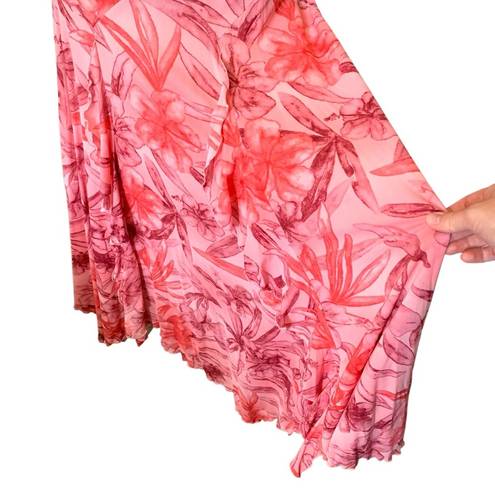 Serendipity  (vintage) Hawaiian pink floral stretch ruffle maxi dress beach cover