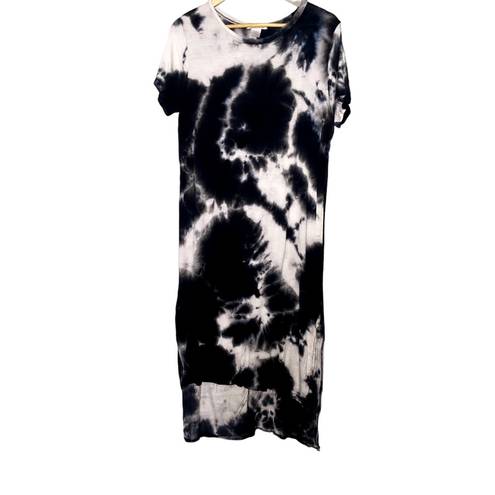 Caution to the Wind  Black Tie Dye Casual MIDI T-Shirt Dress Large