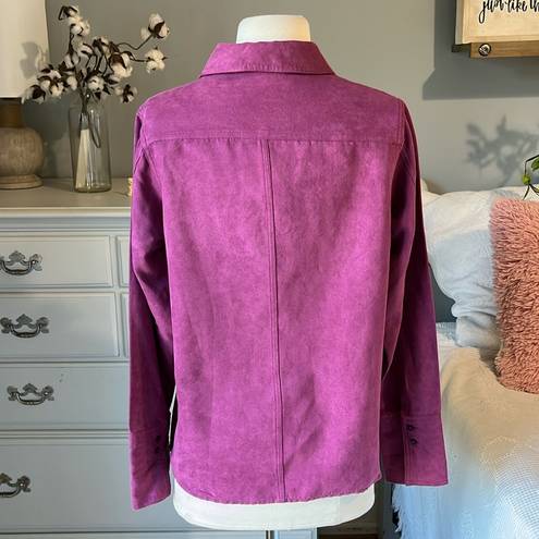 Relativity Vintage 90s Faux Suede Button Front Plum Top Long Sleeve Womens Small 