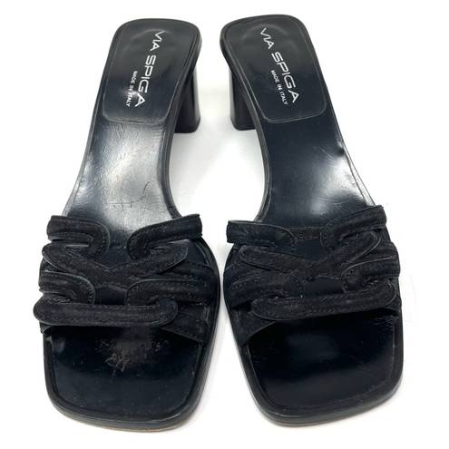 Via Spiga  black leather and suede slides, made in Italy, size 6.5