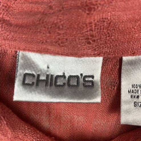 Chico's Vintage  Size‎ 1 (M) Open Knit Linen Button Down Shirt Long Sleeve Pink