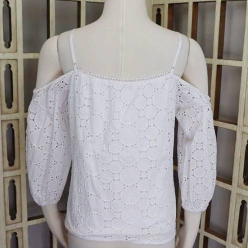 Parker  Camila White Cold Shoulder Crochet Eyelet Flirty Fun Blouse Top [size M]