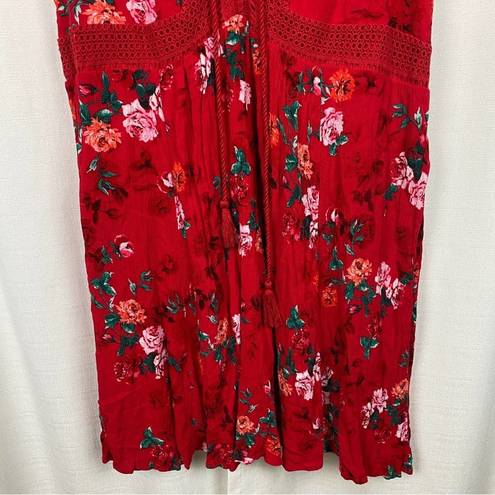 Torrid  Red Floral Gauze Lace Up Skater Dress Sz.2