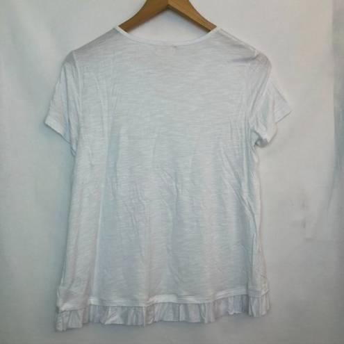 Style & Co NEW NWT  PETITE Ruffled Hem Top White Blouse Short Sleeve Sheer Rayon