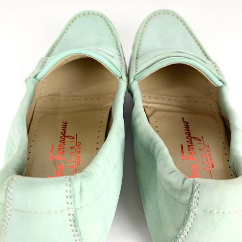 Salvatore Ferragamo  Sport Suede Penny Loafers Elasticized Topline Mint Green 6