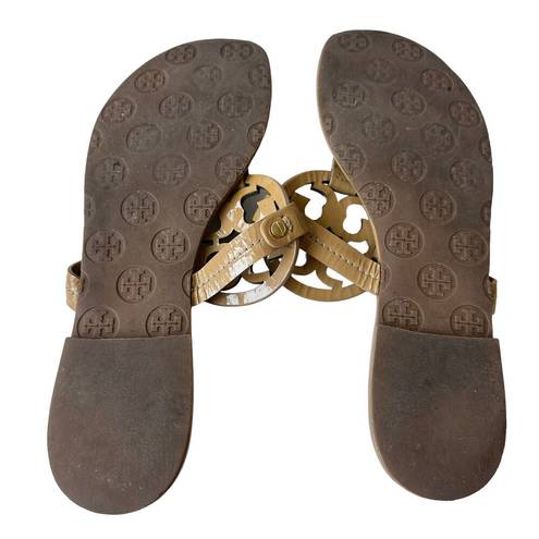 Tory Burch  Sandals Tan Patent Leather Flip Flops Slip On Logo Shoes Women's 9.5M