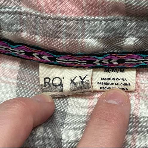 Roxy  Soft Cotton Plaid Pastel Button Down Collared Shirt Medium