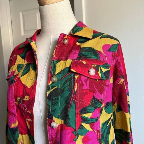 Krass&co Jones &  Pink Yellow Green Tropical Floral Button Down Jacket