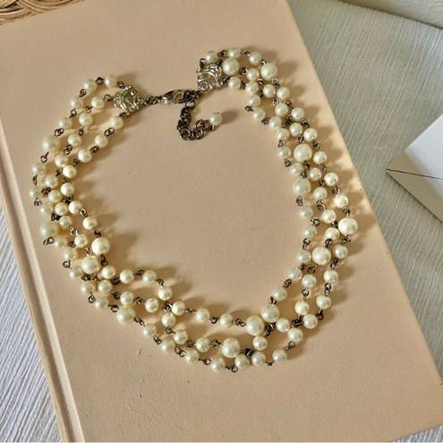 American Vintage Vintage “Esme” Three Strand Pearl Chain Silver Necklace 19” Classic Feminine