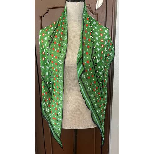 CAbi Silk Green Heart Print Pointed Scarf