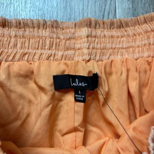 Lulus  Orange Striped Smocked Slit Wide-Leg Pants Size L NWT