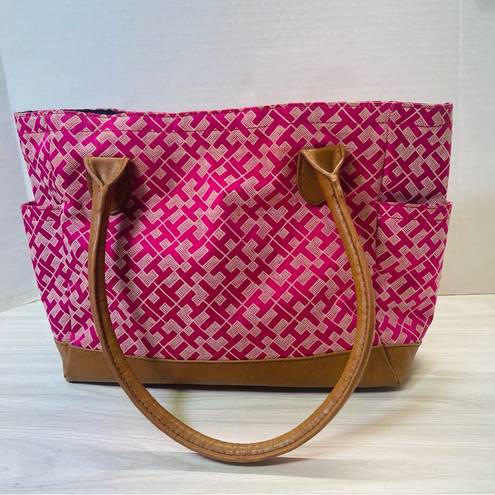 Tommy Hilfiger  Women's Pink Logo Print Medium Tote Bag Handbag Purse Pockets