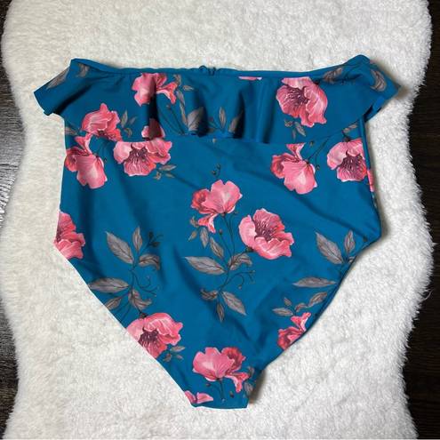 REEF NWOT Coral  Blue Floral Reversible High Waist Swim Bottoms