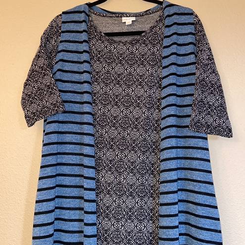 LuLaRoe  JOY Size S Long Duster Vest Cardigan Sweater Denim Blue Black Striped