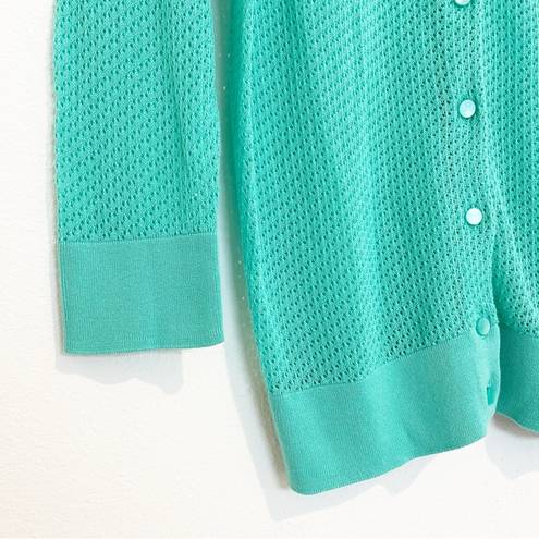 Talbots  Women’s Mint Green Waffle Knit Pima Cotton Cardigan Size Medium