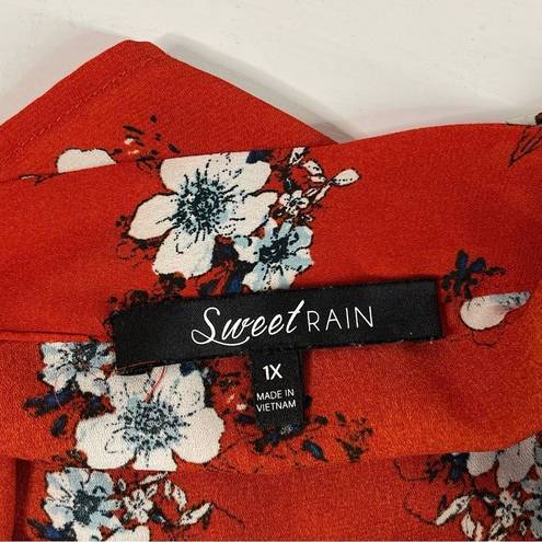 Sweet Rain  Floral Sleeveless Blouse (Red) - 1X