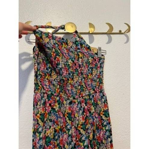 Urban Outfitters UO Lola Bright Colorful Floral Halter Wide Leg Cropped Jumpsuit