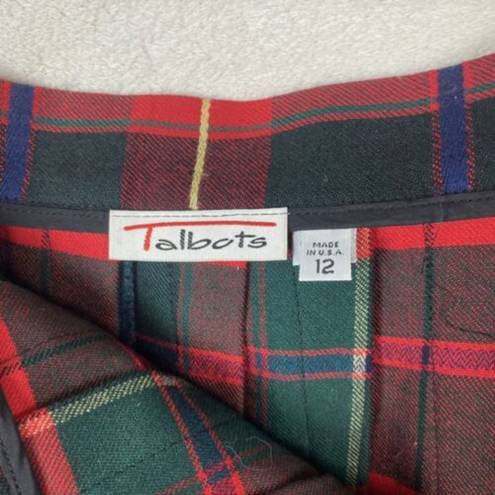 Talbots  Vintage Womens Size 12 Tartan Plaid Pleated Skirt Red‎ Green