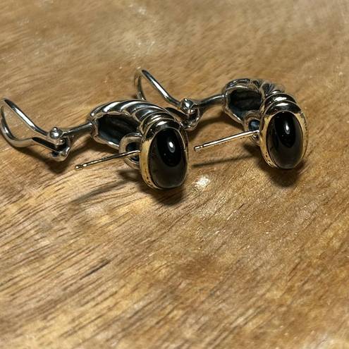 David Yurman  Black Onyx Sterling Silver & 14K Gold Cable Shrimp Post Earrings