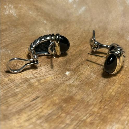 David Yurman  Black Onyx Sterling Silver & 14K Gold Cable Shrimp Post Earrings