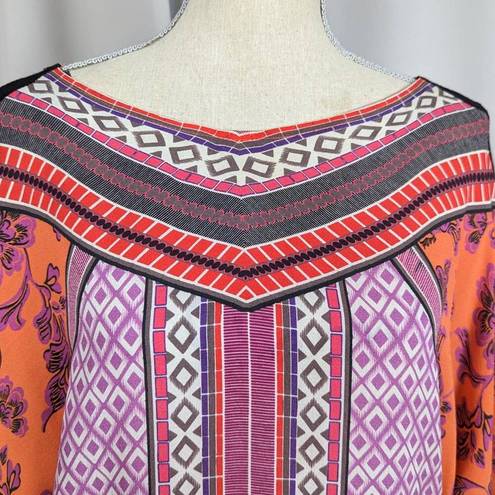 Hale Bob  Dolman Sleeve Print Blouse Orange and Black