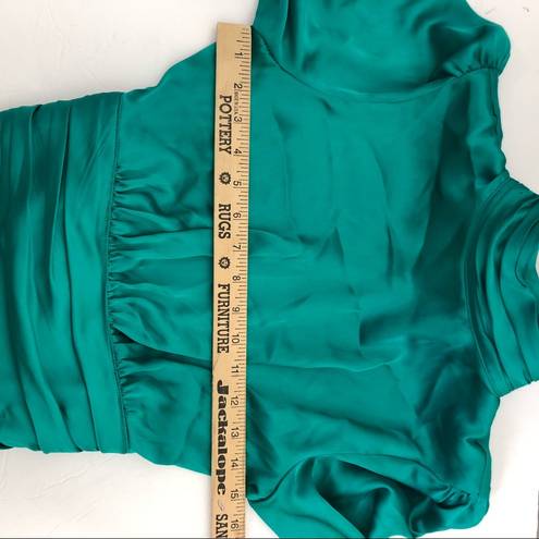 Slate + Willow  Green Satin Crop Top Long Sleeve Open Back Big Bow