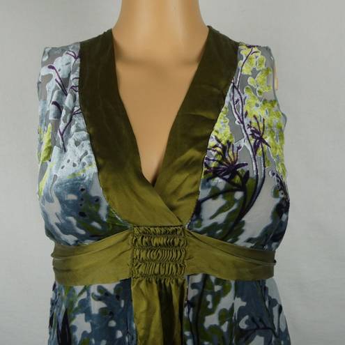 Hale Bob  Silk Blend Tropical Sleeveless Floral Blouse Tie High Waist Velvet XS