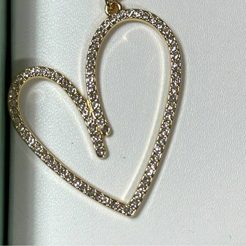 House of Harlow NIB  1960 Gold Tone Double Heart Glass Stones Dangle Earrings $99