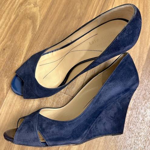 Kate Spade  Peep Toe Suede Wedges | Navy Blue | 7