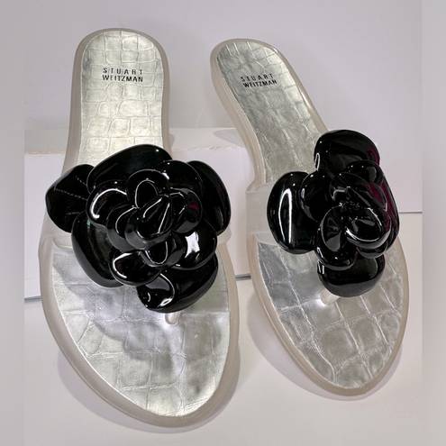 Stuart Weitzman Black Bloom Flower Jelly Flip Flop Sandals Size 8