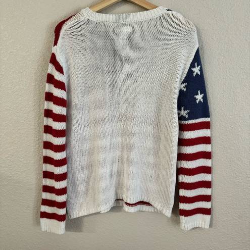 Grayson Threads  Pull Over Cable Knit American Flag Novelty Sweater Graphic S