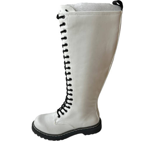 Wild Pair  Boots Ryleep White Black Combat Lace Up Tall Boot Women's Size 5M