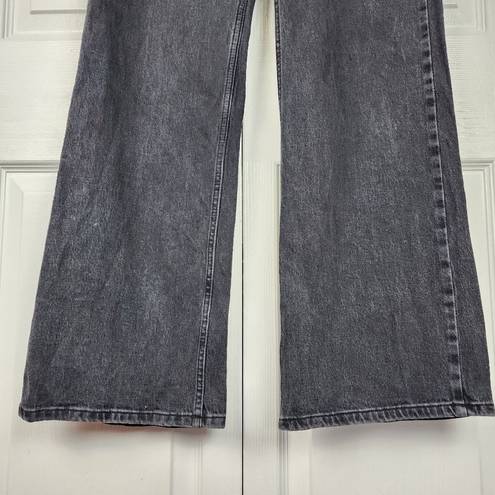 Mango  MNG Washed Black Wide Leg Jeans Patch Pockets High Rise Denim Pants Size 8