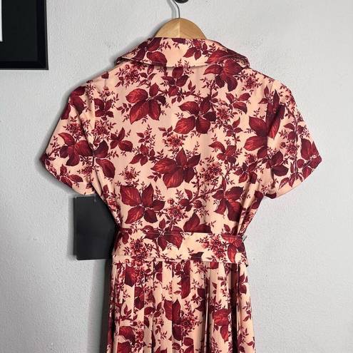 Tuckernuck  NEW Dress Floral Pleated Belted Midi Dress Azzurra Red Size XS