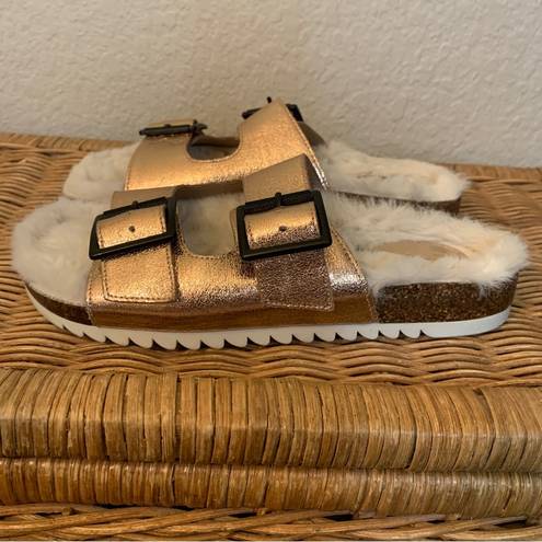 mix no. 6  Faux Fur Lined Rose Gold Birkenstock Sandal Slides Size 7.5