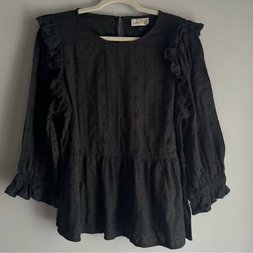 Universal Threads Universal Thread Embroidered Peplum Long Sleeve Ruffle Blouse Size Large